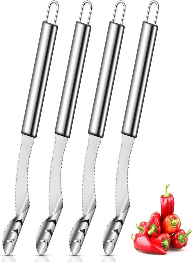 Stadash 4 Pcs Stainless Steel Pepper Corer & Seed Remover Tool - Serrated Chili Deseeder for Jalapenos, Bell Peppers, and Vegetables Kitchen Gadget for Slicing & Coring - Image 1